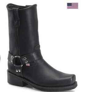 Double D Tuff Leather Harness Boots Square Toe Motorcycle Biker Union Made Sz 13